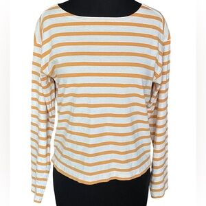 Everlane 100% cotton yellow and white striped boatneck casual tee size small